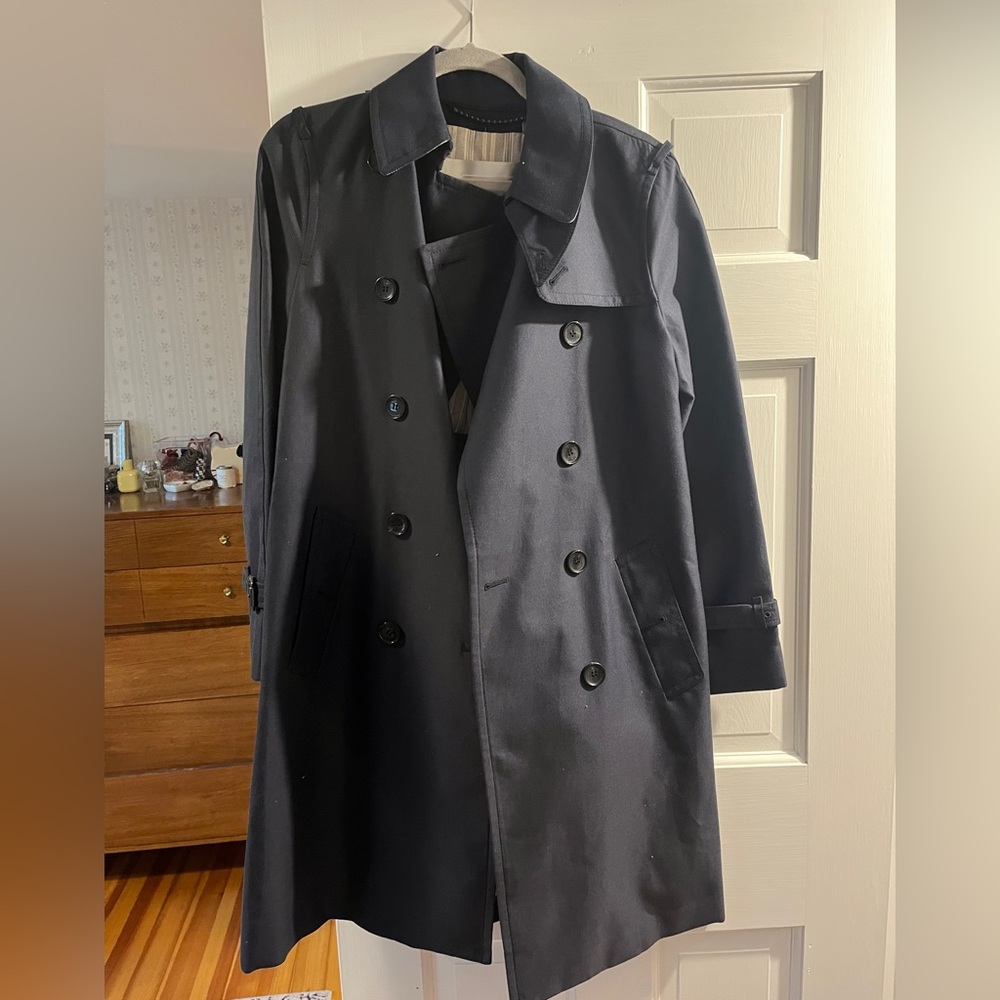 Coach Navy Mid Trench Coat